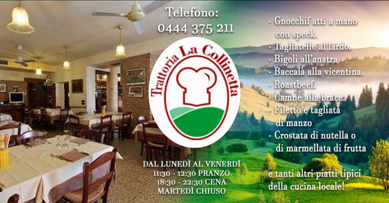 Offerta Trattoria con pasta fresca  sui colli Vicenza - Promozione pranzo e cena di lavoro menù tradizionale Vicentino