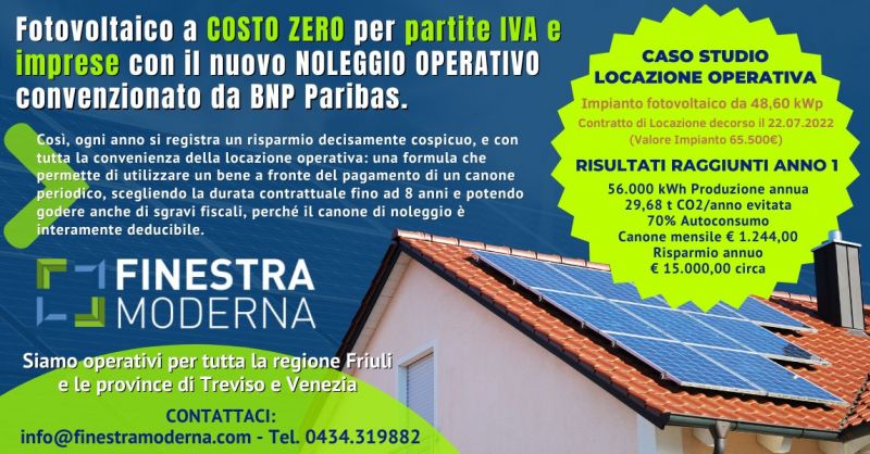 Fotovoltaico costo zero per partite iva e imprese Friuli