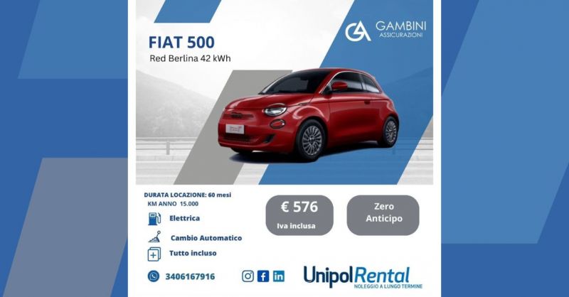  Promozione Fiat 500 elettrica cambio manuale con servizio noleggio lungo termine Terni