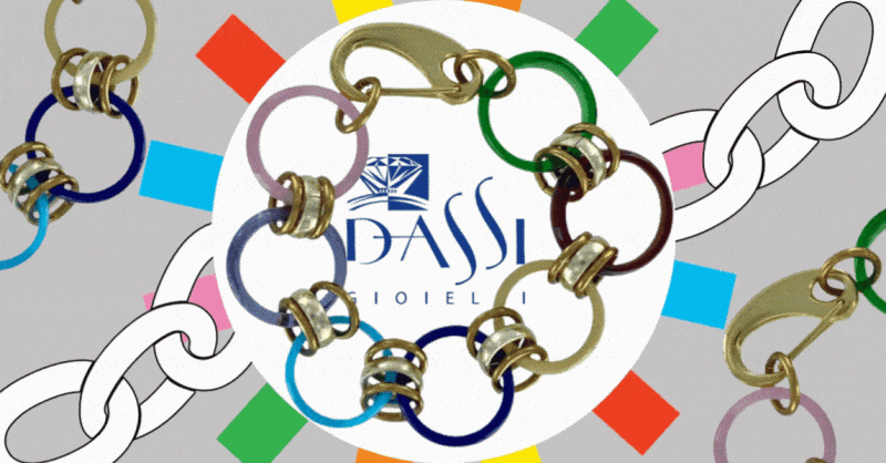 Promozione vendita online bracciale con anelli vetro Murano colori neutri catena in alluminio
