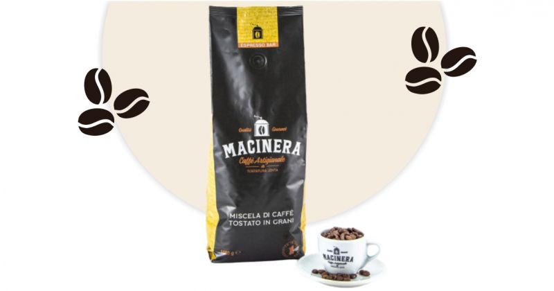   MACINERA - offerta Caffe artigianale tostato in grani miscela espresso bar pungente 1kg