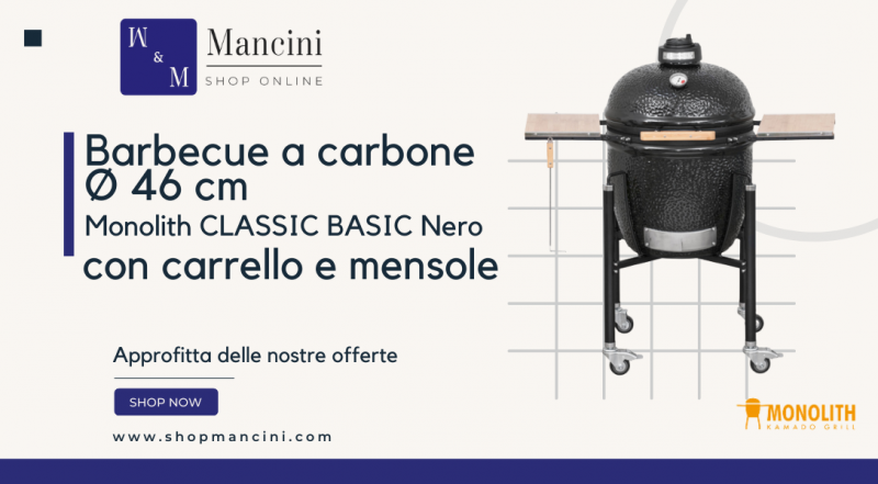   Offerta vendita online Barbecue a carbone Monolit con carrello e mensole colore nero