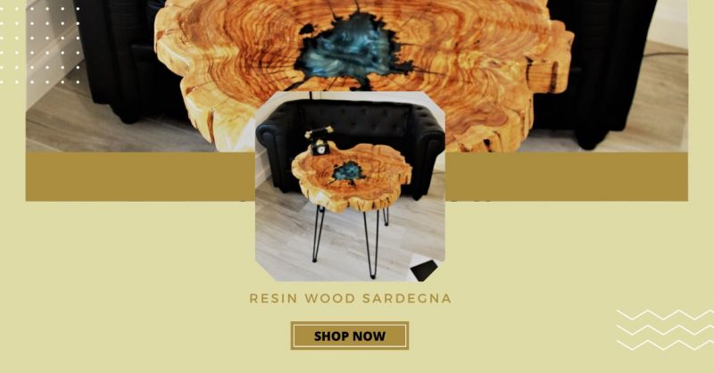    Resin Wood Sardegna - offerta tavolino in radica d ulivo secolare e resina epossidica effetto abisso