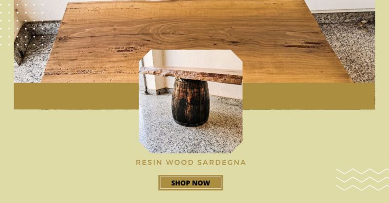 RESIN WOOD SARDEGNA - OFFERTA TAVOLINO DA CAFFE IN LEGNO DI PERO E BOTTE IN ROVERE