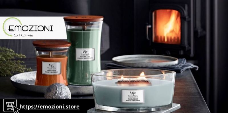 offerta candele Woodwick, famose per il loro caldo aroma di legno