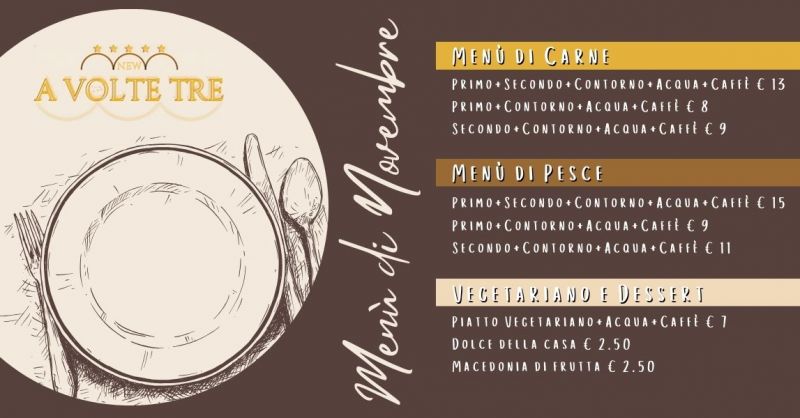  Offerta Menù specialità di Novembre ristorante