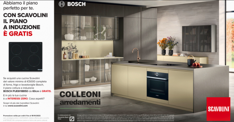 Offerta Bosch cucina Scavolini con forno frigo lavastoviglie e piano cottura a induzione 60 cm in omaggio Curno